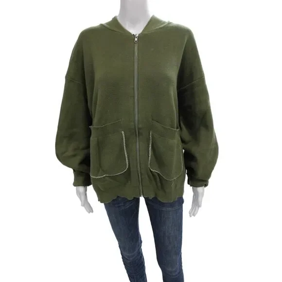Krost Unisex Full-Zip Hoodie Green 100% Cotton Army Fall Size S