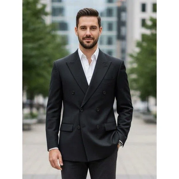 Lubiam Blazer Men 38R Double Breasted Subtle Striped Coat Jacket Made In Italy