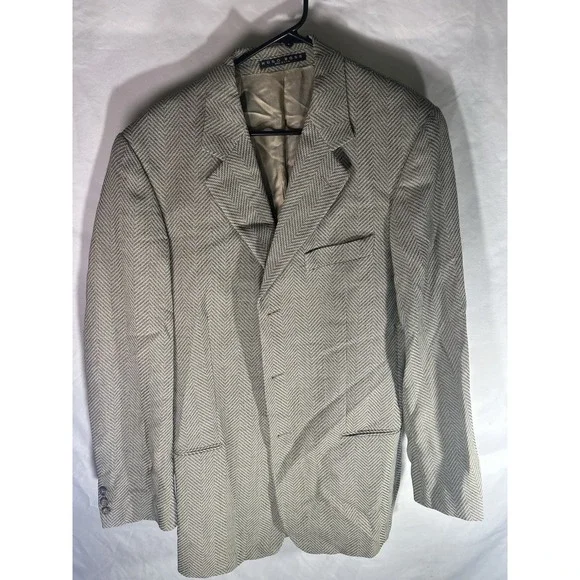 Hugo Boss Mens Blazer 40L‎ Saks Fifth Avenue Herringbone Wool Sport Coat Jacket