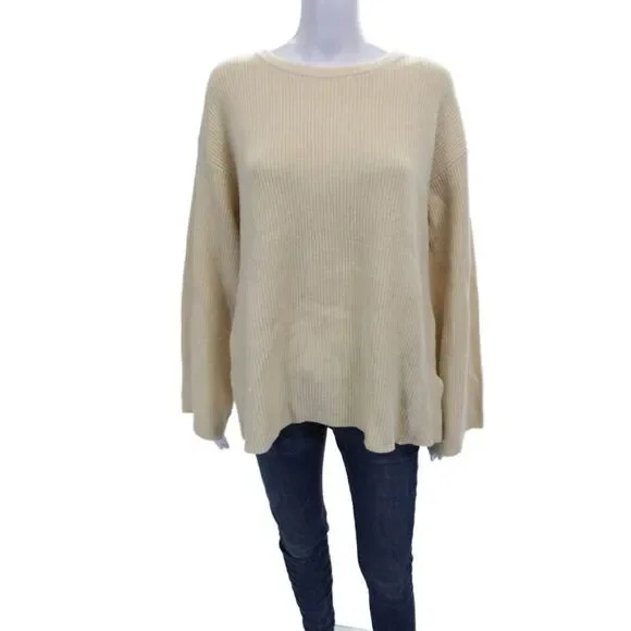 The Drop Women Pullover Sweater Beige Viscose Crew Neck Long Sleeve Size M