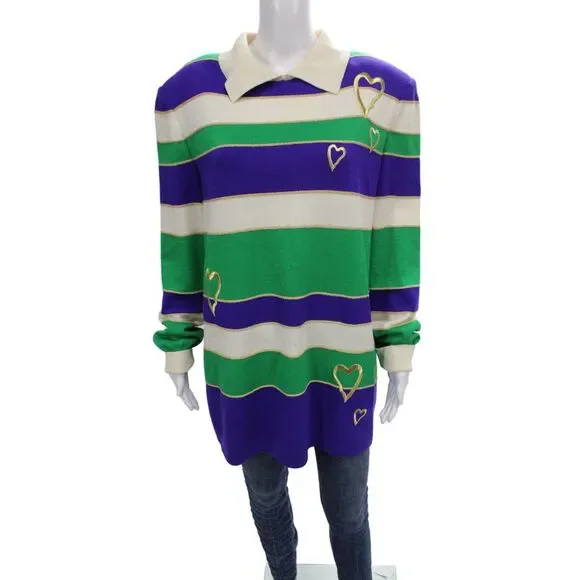 St. John Collection By Marie Gray Unisex Beige Striped Pullover Sweater Size L