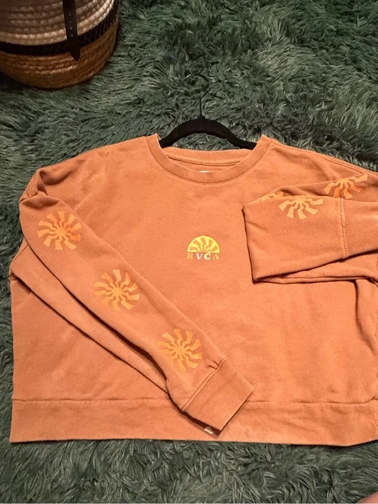 RVCA Shine Sun Graphic Cropped Crewneck Sweatshirt Brown Size S