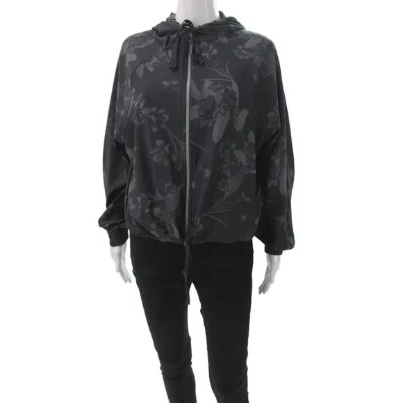 Spiritual Gangster Women Windbreaker Jacket Black Floral Zip Size S