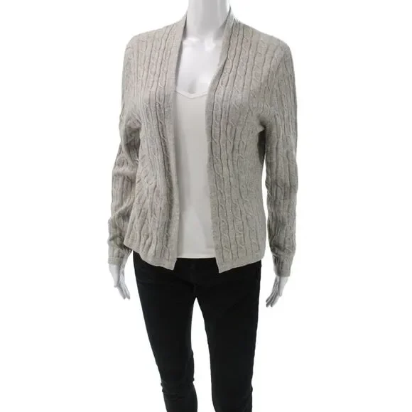 Lulu Bravo Womens Cashmere V-Neck Cardigan Gray Long Sleeve Size M