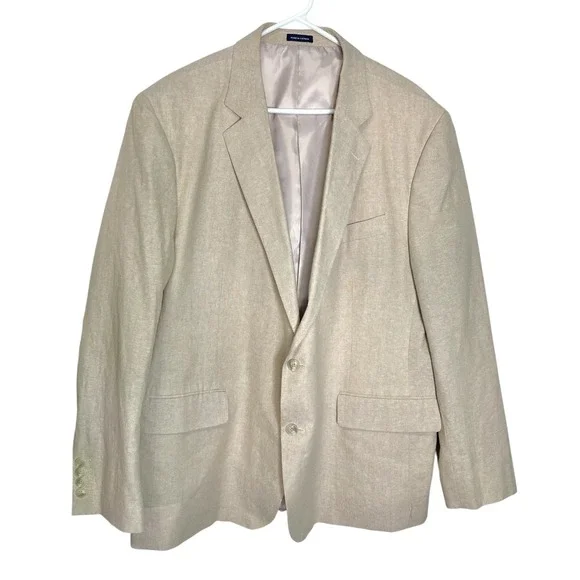 Stafford 50R Beige Linen Blend Blazer Two Button Lined‎ Sport Coat Old Money