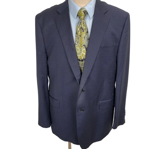 Alberto Zimni Blazer Mens 46R Blue Check REDA Super 150s Wool Italy‎ Suit Jacket