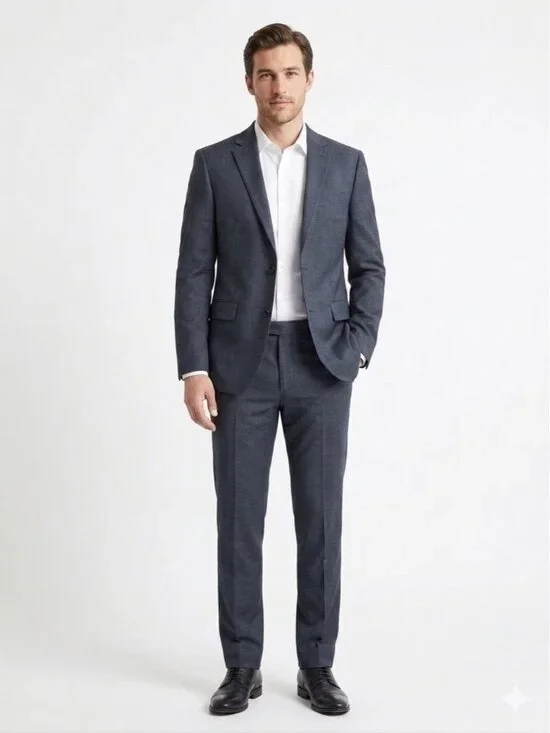 Saks Fifth Avenue Mens Trim Fit Slate Blue 100% Wool 2 Piece Suit Trousers Pants