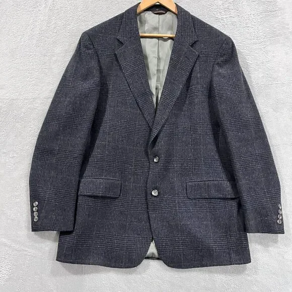 VTG Nordstrom J&F Blazer Men 42R 100% Wool Sport Coat‎ Plaid Navy