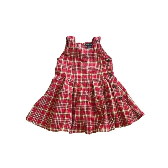 Ralph Lauren Plaid Red‎ Pleated Preppy Old Money Mini Baby Dress 18-24 month