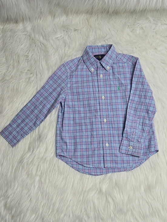 Ralph Lauren Blue and Purple Plaid Button-Down Shirt for Kids