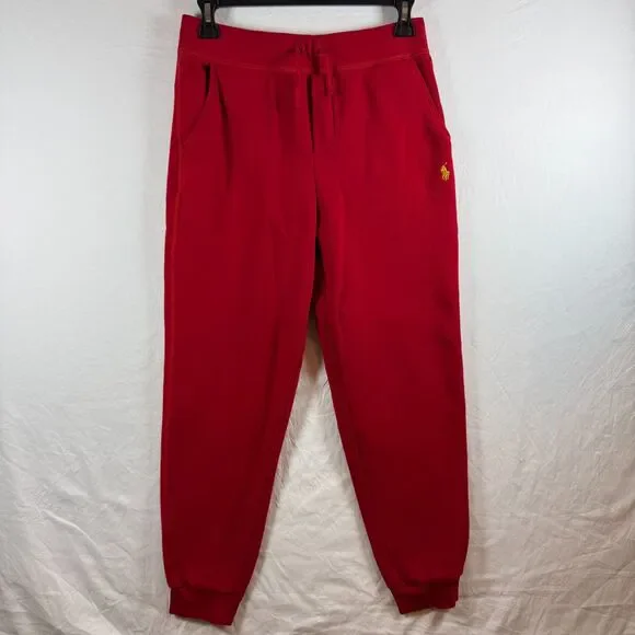 Polo Ralph Lauren Boys Red Fleece Joggers Plaid Pocket L
