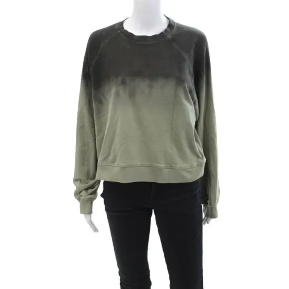 Electric & Rose Womens Long Sleeve Crew Neck Ombre Sweater Black Green Medium