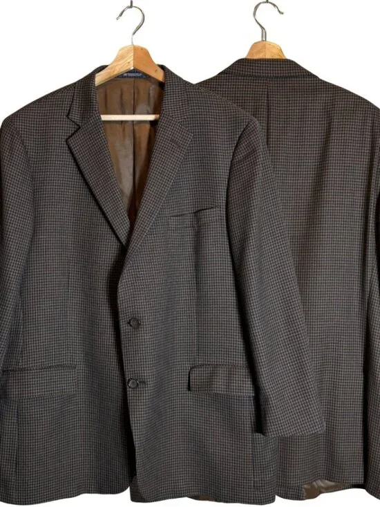 Hart Schaffner Marx Plaid Wool Sport Coat Dinner Jacket Blazer Men's 48R Brown