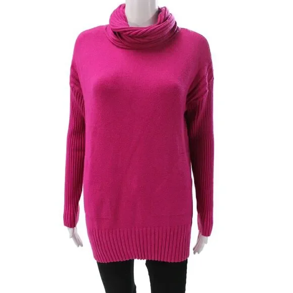 Renuar Women Pink Cowl Neck Viscose Tunic Sweater Long Sleeve Size XS