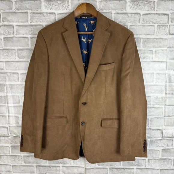 Lauren Ralph Lauren Mens Faux Suede Blazer Brown Dog Print Lining 42R Sport Coat
