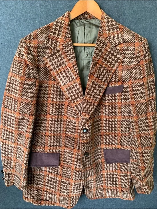 Vintage 60s 70s Men's Houndstooth Blazer Jacket His Sportswear Brand Tag