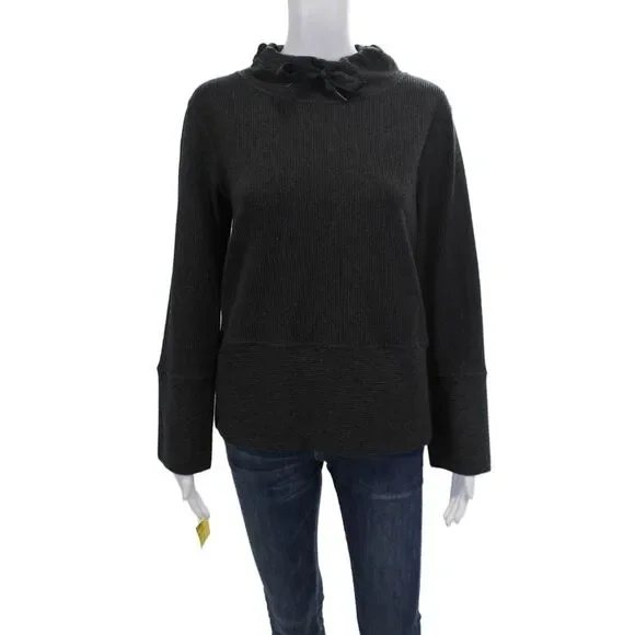 Renuar Womens Cotton Ribbed Mock Neck Pullover Sweatshirt Heather Carbon Size XS