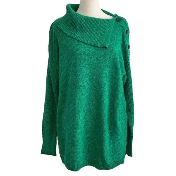 STYLE & CO Women’s Green Marled Asymmetrical Cowl Neck Sweater Size: XXL