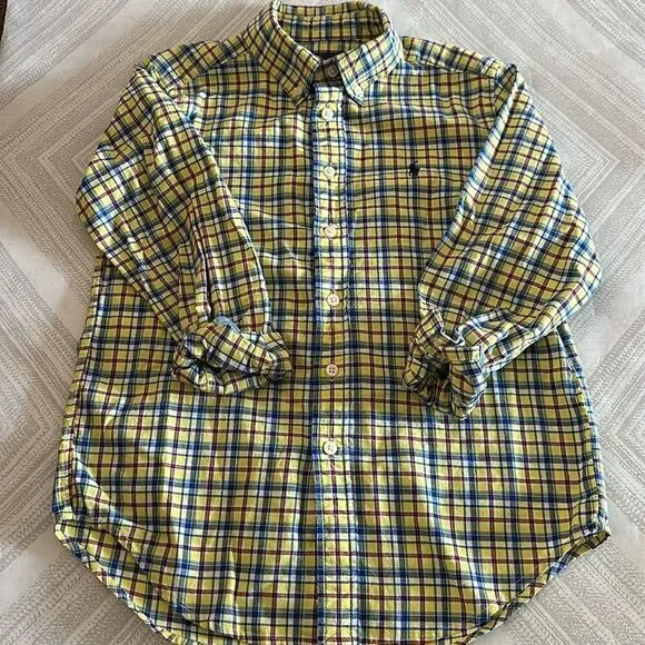 Ralph Lauren Boys Yellow & Blue Long Sleeve Button Down Shirt