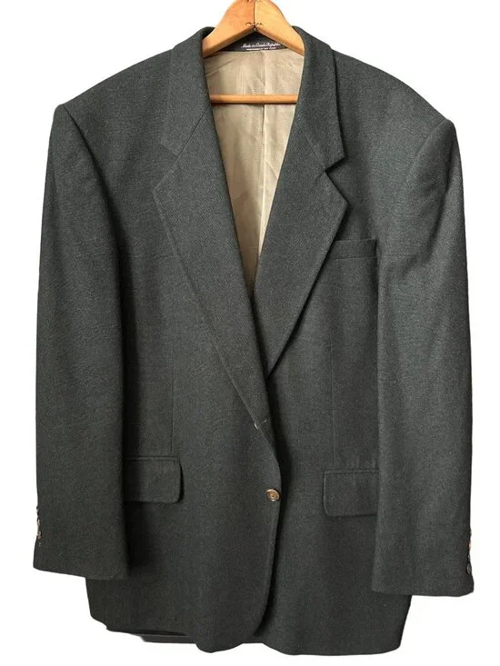 Oscar De la Renta Gray Wool Blazer Charcoal Cashmere Double Button Lined 44R