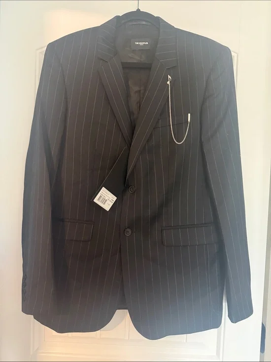The Kooples Black Pinstripe Blazer with Decorative Chain