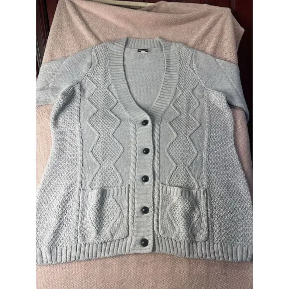 Venus Cardigan Sweater Women 2X  Long Line‎ Black Button V Neck Heather Gray