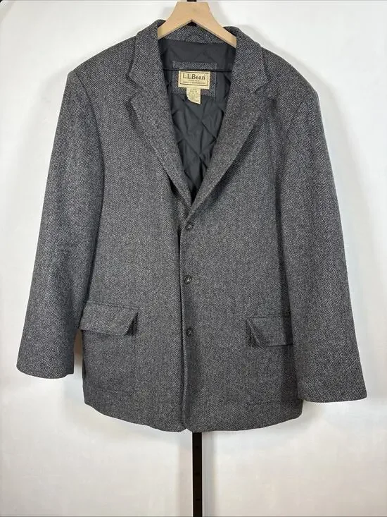 L.L. Bean Vintage Wool Herringbone Sport Coat Men's XL Gray Thinsulate Blazer
