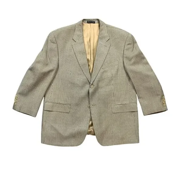 Ralph by‎ Ralph Lauren Blazer Mens 44 Cream Black Silk 2 Button Suit Jacket