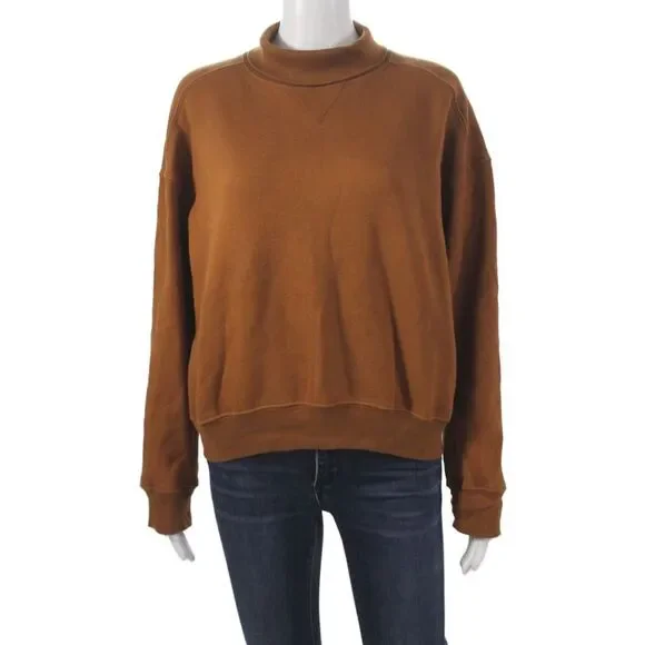 Donni Women Brown Mock Neck Pullover Sweatshirt Long Sleeve Size S