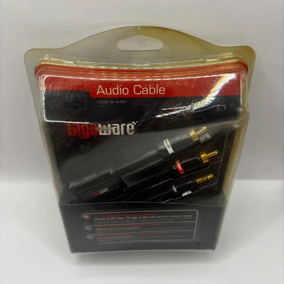 Gigaware Audio Cable 7ft Black  420-0414 3.5mm 1/8 to Dual RCA Phono Gold Plated