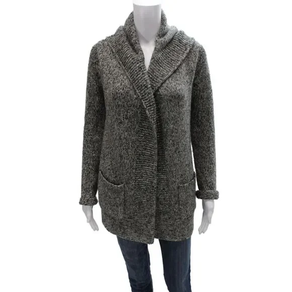 Theory Women Gray Merino Wool Collared Cardigan Long Sleeve Size PP