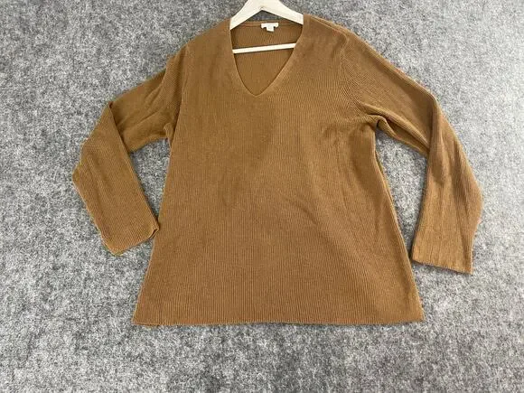 J Jill Sweater Womens Large Brown Pullover V Neck Long Sleeve Knit N196
