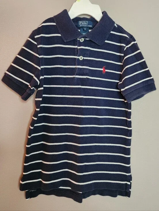 Boys Polo Ralph Lauren Navy & White Striped  Polo Size 6