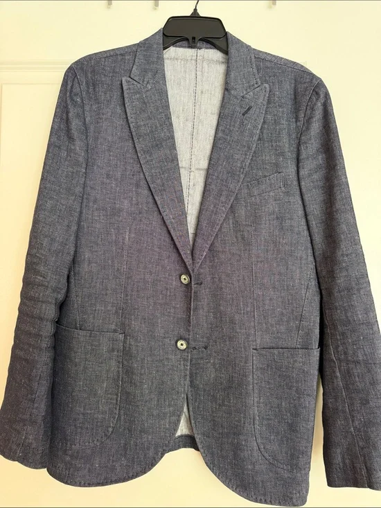 Men's Blue Casual Linen-Blend Blazer