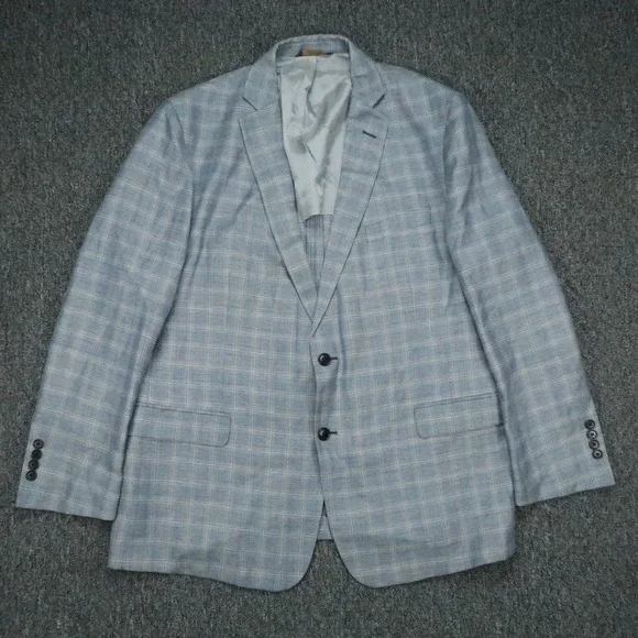 Brooks Brothers Blazer Mens 48R Blue Plaid Regent Fit Wool Linen Sport‎ Coat