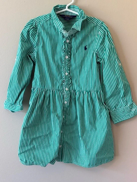 Ralph Lauren Teal and White Striped Girls Shirt Dress