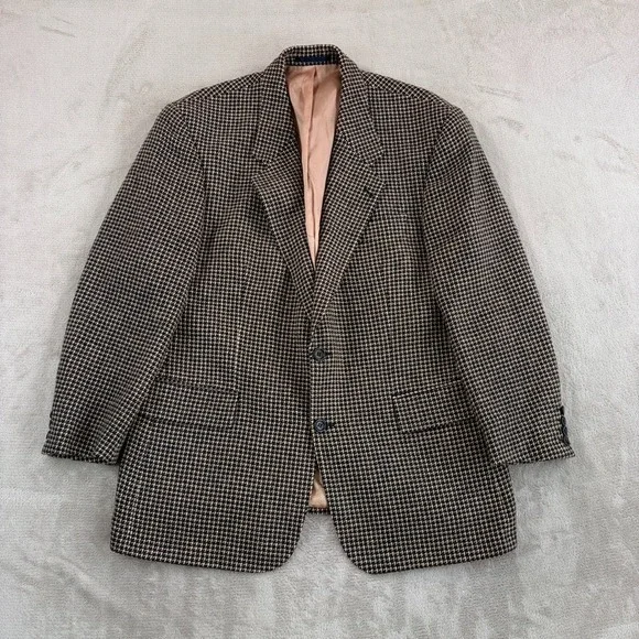 Vintage Hugo Boss Sport Coat Blazer Jacket Brown Black Tweed Houndstooth Men 42R