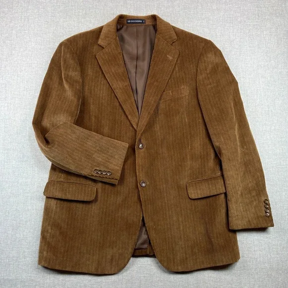 Dockers Corduroy Sport Coat Men 46R Brown Cotton Satin Lined Blazer Academia Ivy