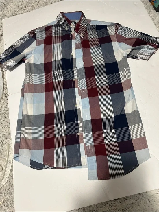 Ralph Lauren Short-Sleeve Plaid Button-Down Shirt - Blue & Burgundy