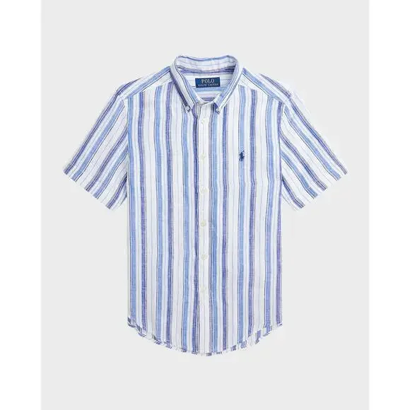 Ralph Lauren Childrenswear Striped Linen Polo Shirt, Size M Boys