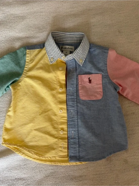 Ralph Lauren Multi-Color Block Cotton Button-Down Baby Shirt