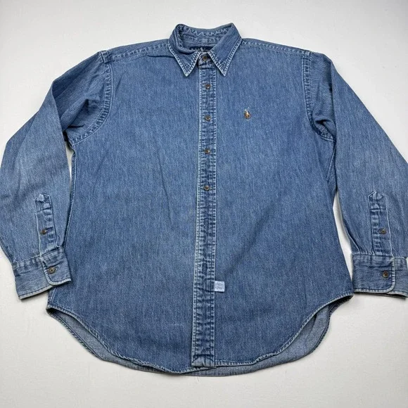 Ralph Lauren Shirt Boys 10 Blue Denim Long Sleeve Button Down Pony Logo