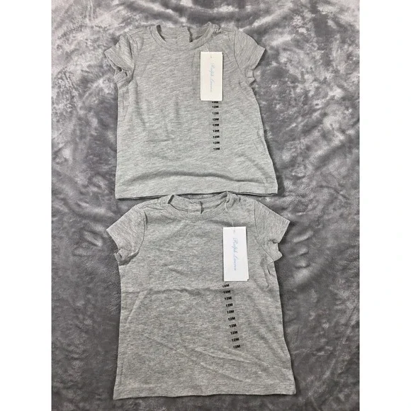 NWT Lot of 2 Ralph Lauren T-Shirt/ Gray/Baby 12‎ Months/ White Pony