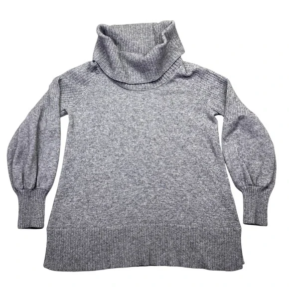 Anthropologie Gray‎ Knit Turtleneck Sweater Puff Sleeve Ribbed Size M Boho