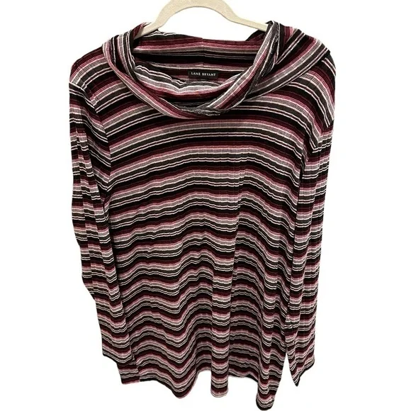 Lane Bryant Jersey Knit Tunic Top Womens 22/24 Striped Cowl Neck Long Sleeve
