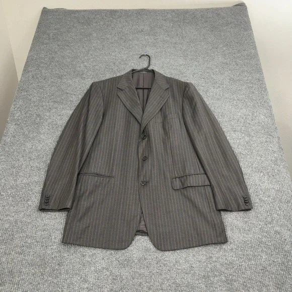 Ermenegildo Zegna Blazer Mens 52R Grey 100% Wool Pinstripe 3 Button Luxury Style