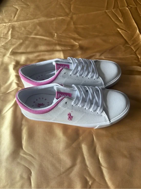 Ralph Lauren White Sneakers with Pink Trim
