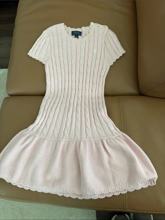 Ralph Lauren Light Pink Cable-Knit Flared Hem Dress for Kids