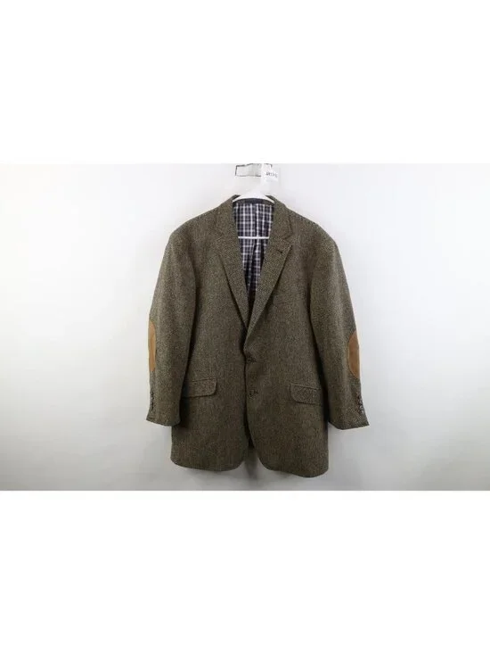 Jos A Bank Mens 44R Suede Elbow Patch Wool Tweed Herringbone Suit Blazer Jacket