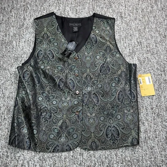 Vintage Harris Wallace Vest Womens XL Tapestry Green Black Floral NWT